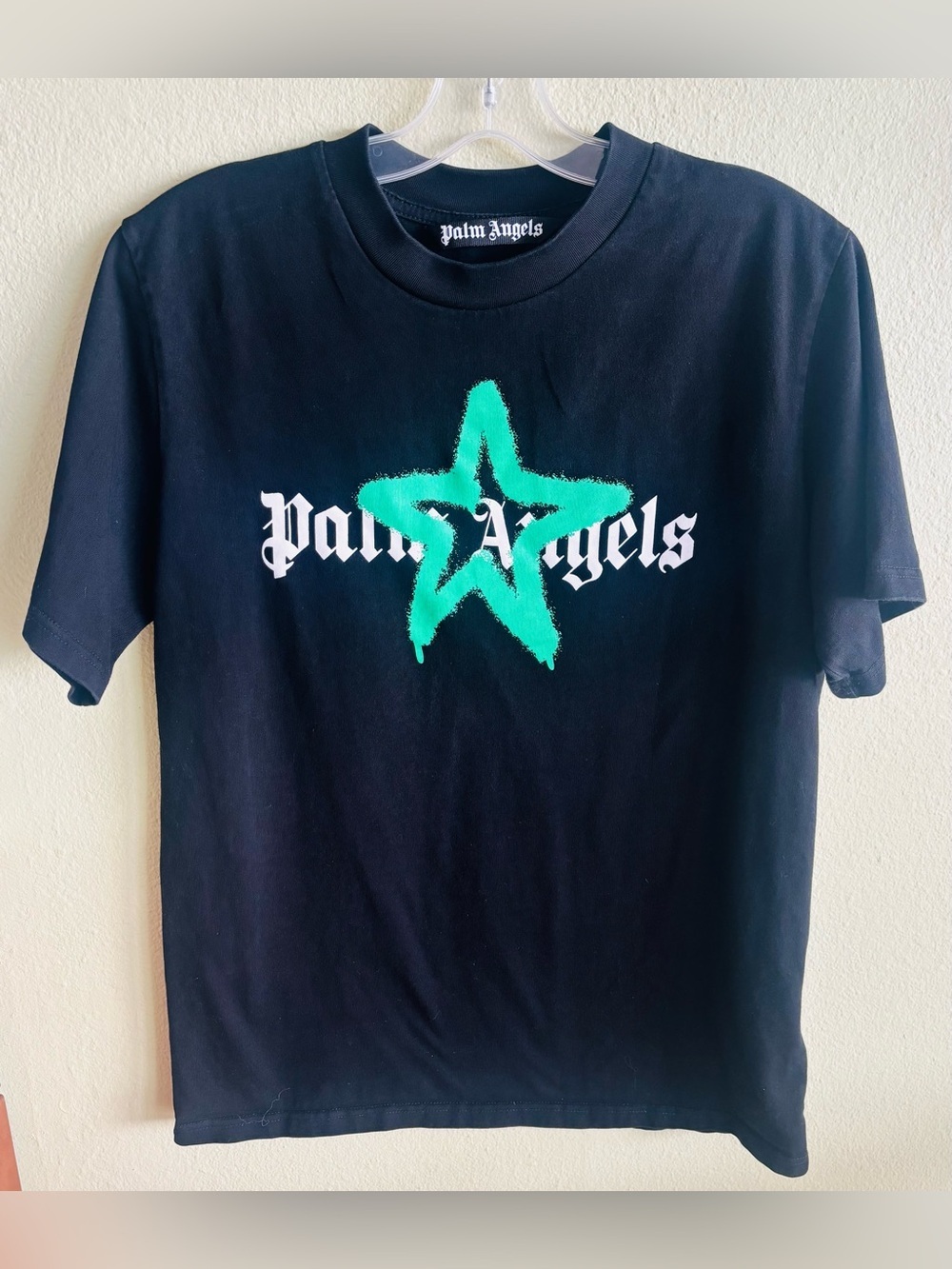 Palm Angels Star Sprayed Short Sleeve T-Shirt Black/Green Size: Medium